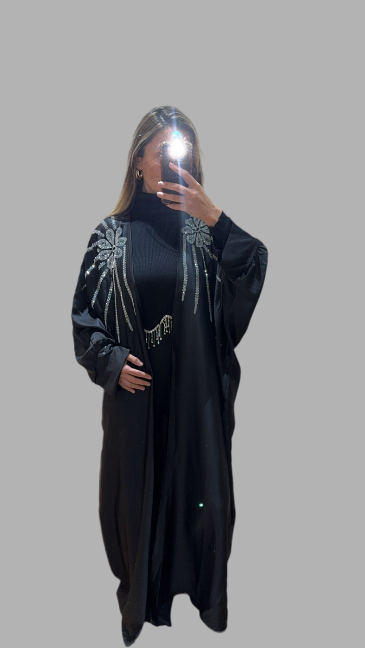 Open Embellished Silk Abaya