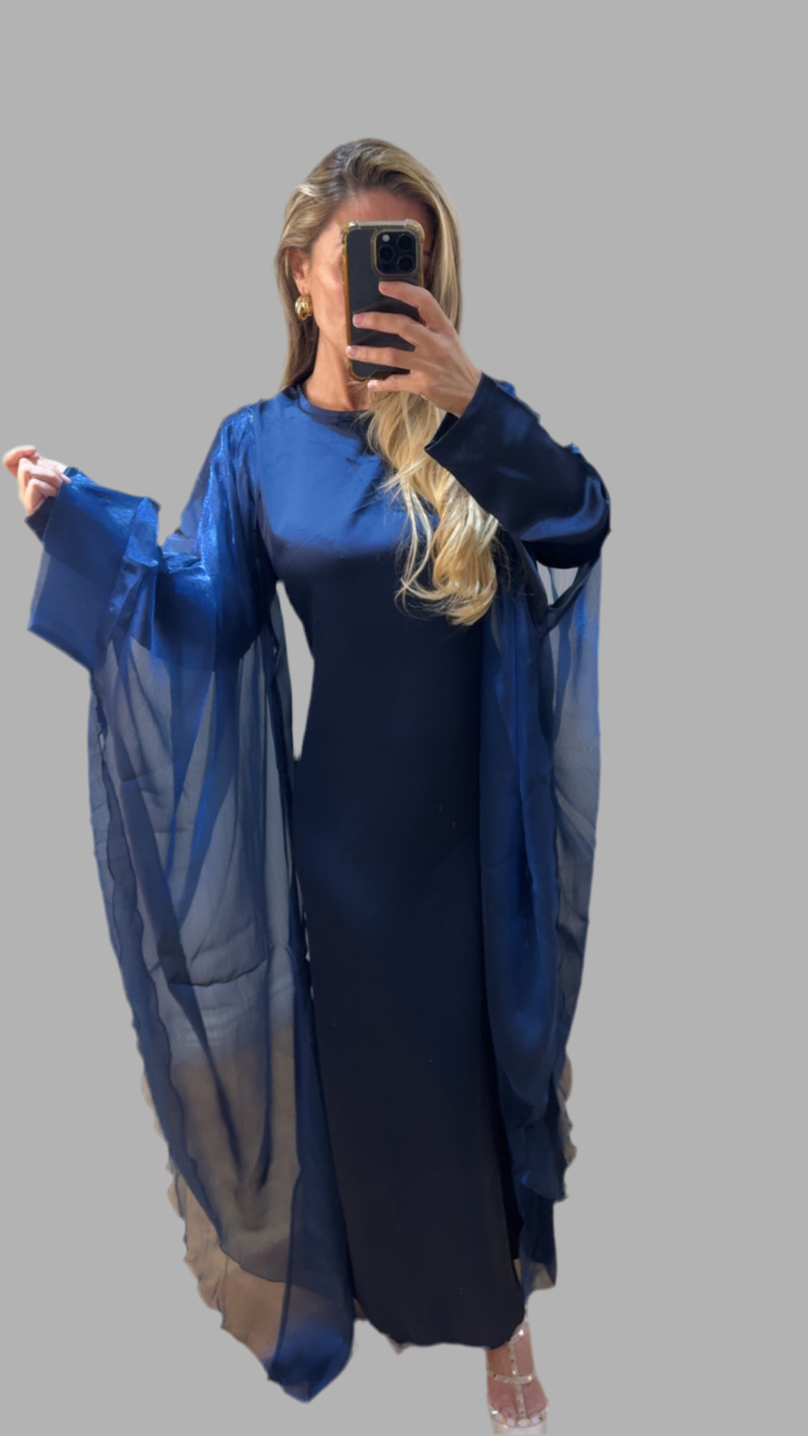 Satin Slip Dress with Chiffon Iridescent Waterfall Cape