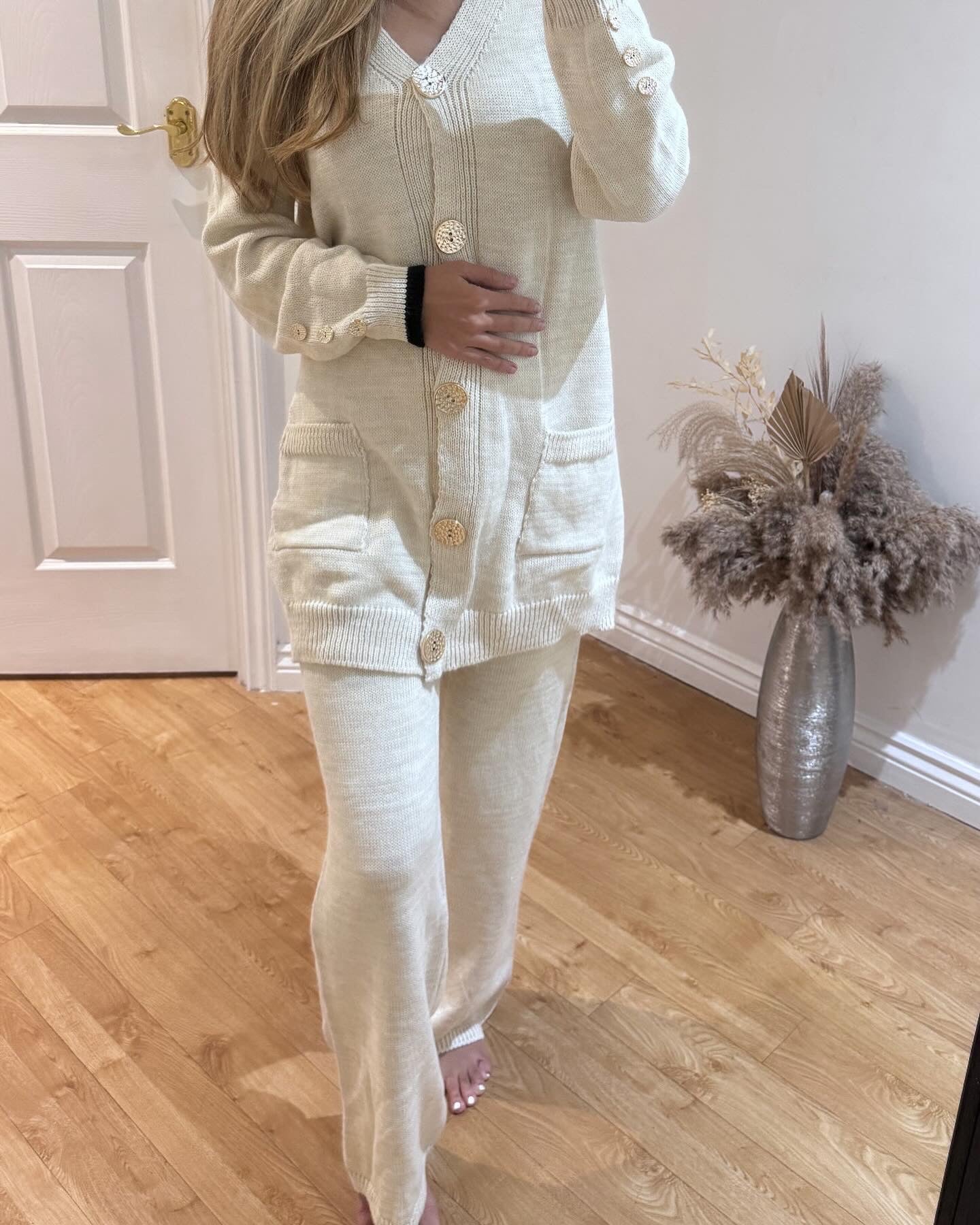 Beige Knitted Button Co-Ord