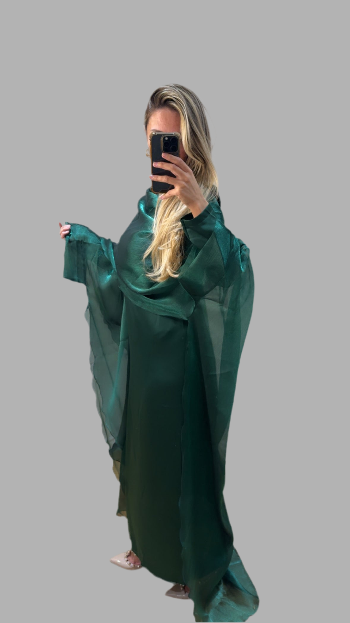 Satin Slip Dress with Chiffon Iridescent Waterfall Cape