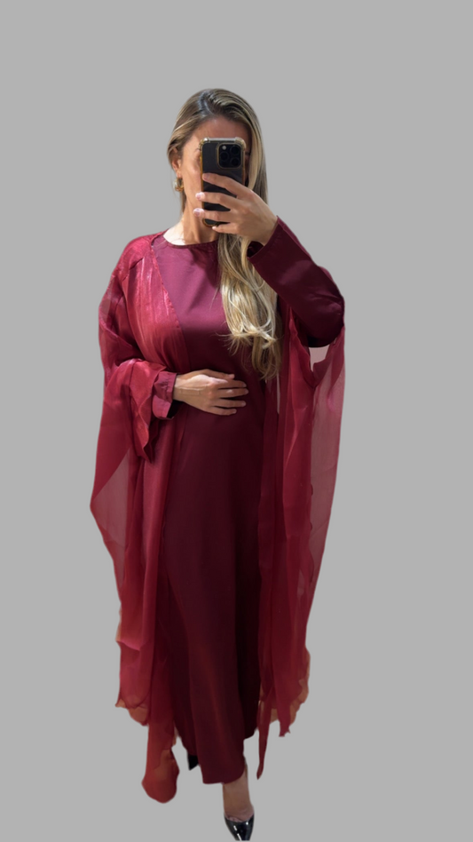 Satin Slip Dress with Chiffon Iridescent Waterfall Cape