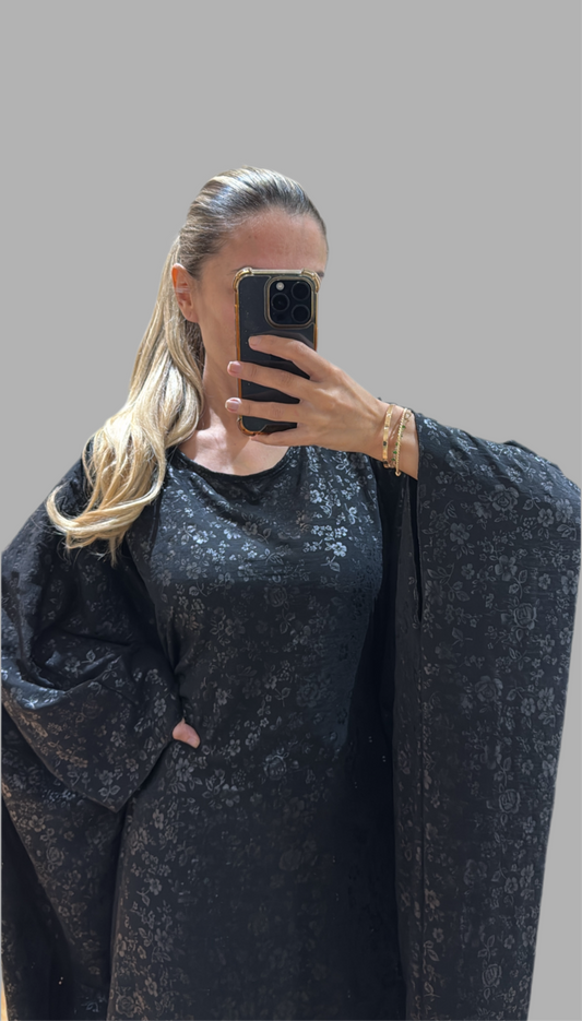 Black Flower Embossed Kaftan