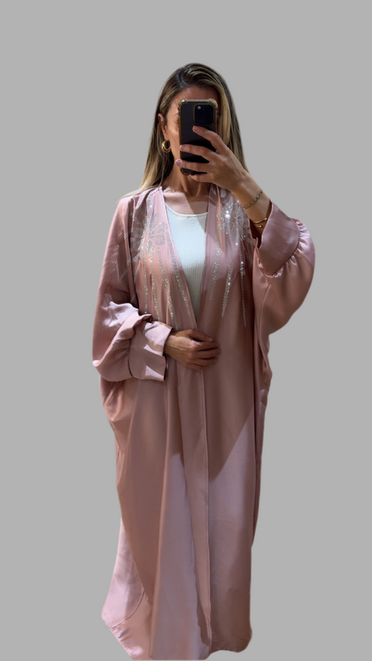 Open Embellished Silk Abaya