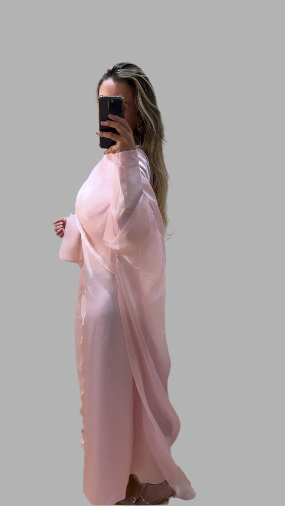 Satin Slip Dress with Chiffon Iridescent Waterfall Cape