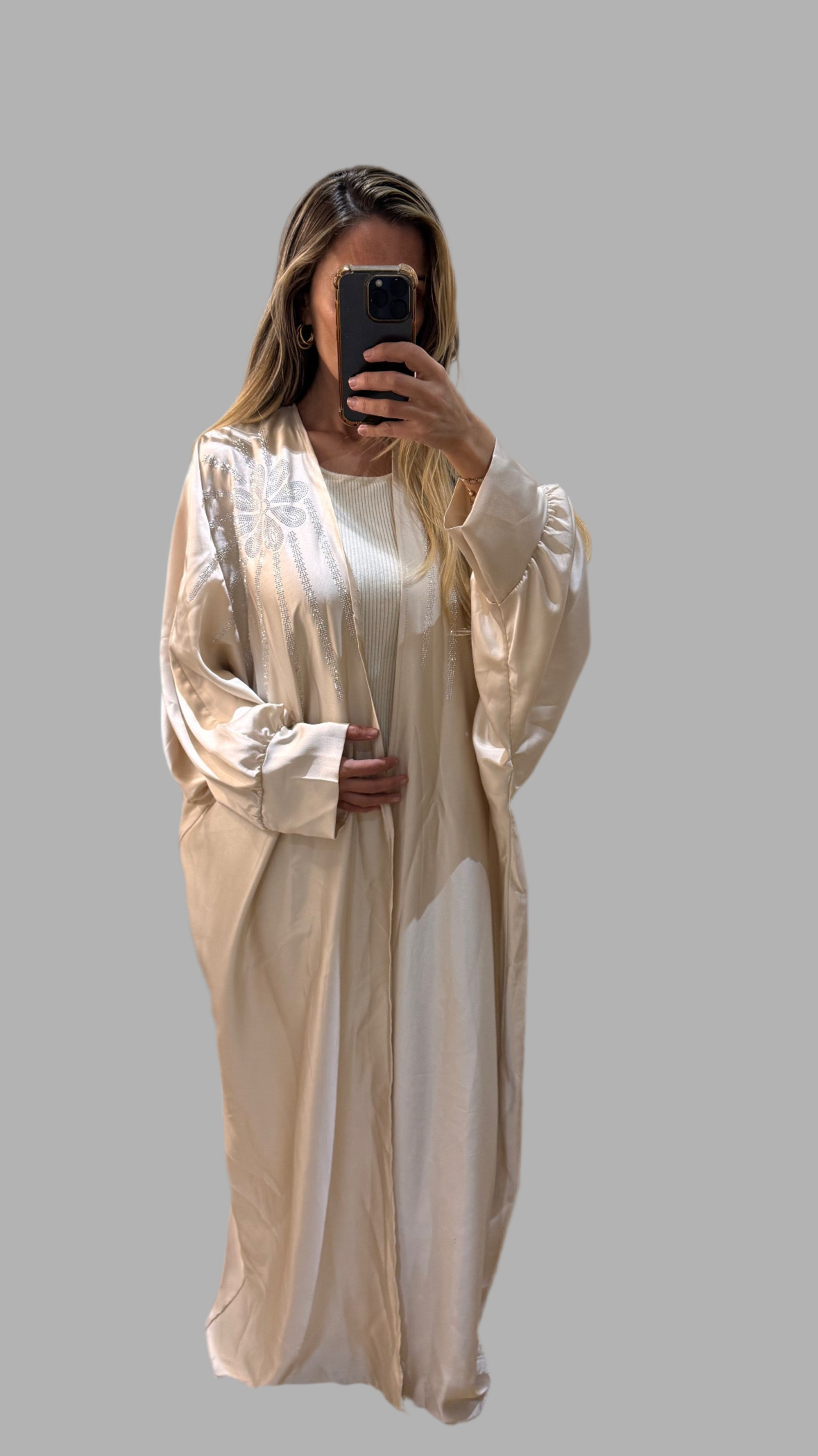 Open Embellished Silk Abaya